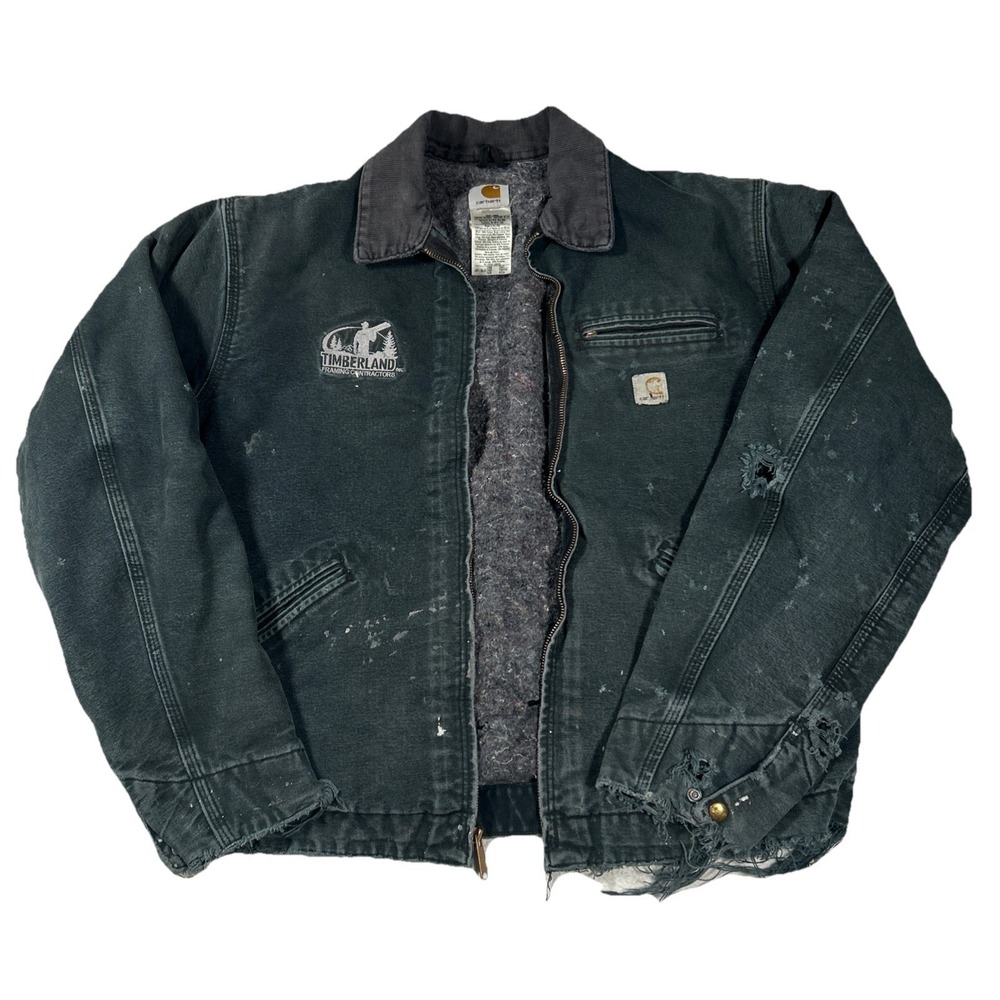 VTG Carhartt J01 BLK Detroit Lined Jacket Men 48 Black Fade Distress USA READ